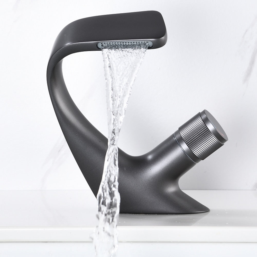 Modern Waterfall Bathroom Faucet, Single-Hole Brass Vessel Sink Faucet