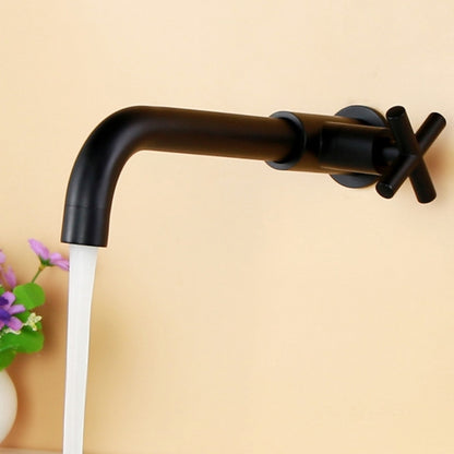 Matte Black Wall-Mount Single-Hole Bathroom Faucet, Single Cross Handle Cold Only Faucet