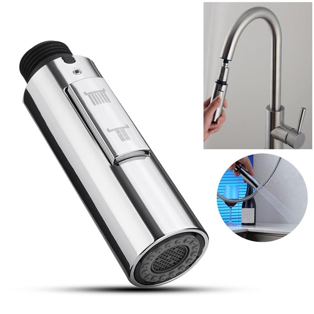 Dual-Mode Pull-Out Replacement Spray Head, ABS Plastic Kitchen Faucet Sprayer, Chrome / Matte Black