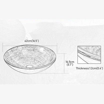 Contemporary Round Tempered Glass Vessel Bathroom Sink with Single-Handle Faucet, Vanity Basin Set with Pop-Up Drain, Silver / Gold / Bronze / Gray / Multi