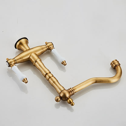 360-Degree Swivel High Arc Brass Faucet, Traditional Single-Hole Two-Handle Bathroom Faucet, Chrome / Matte Black / Antique Brass