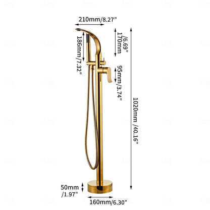 Modern Freestanding Floor-Mount Tub Filler Faucet, Single-Handle Swivel Spout Faucet with Handheld Shower