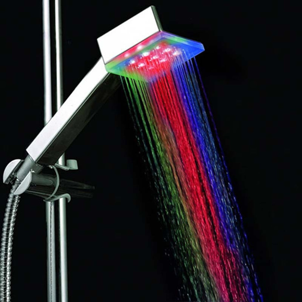 LED -Changing Chrome ABS Square Hand Shower, Dual-Spray Mode Handheld Showerhead