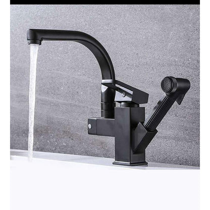Modern Single-Handle Kitchen Faucet, Swivel Spout Faucet with Pull-Out Sprayer, Matte Black / Chrome