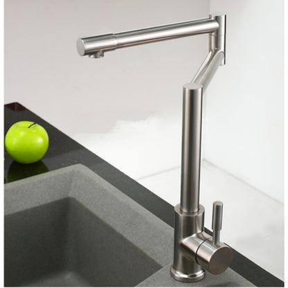 Folding Double-Jointed Brushed Nickel Kitchen Faucet, Single-Handle Stainless Steel Deck Mount Faucet