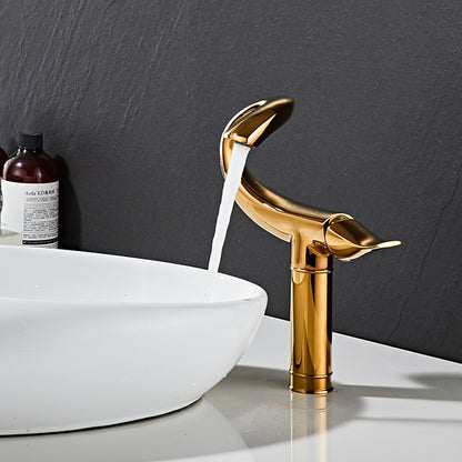 Curved High Arc Vessel Bathroom Faucet, Single-Handle Single-Hole Tall Brass Faucet