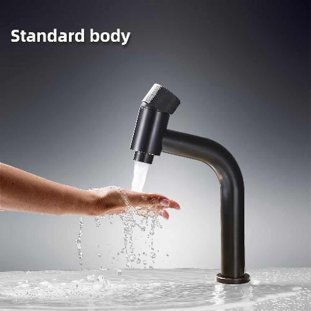 Modern Single-Hole Bathroom Faucet, Single-Handle Brass Vanity Faucet with Knurled Handle, Matte Black / Brushed Gold / Rose Gold