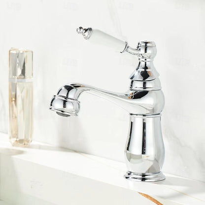 Traditional Single-Hole Bathroom Faucet, Single-Handle Faucet with Ceramic Lever Handle, Antique Brass / Chrome / Rose Gold / Polished Gold