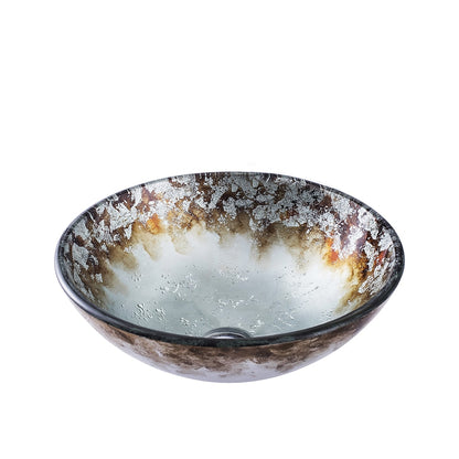 Artistic Gold Tempered Glass Vessel Sink, Modern Round Above-Counter Bathroom Basin