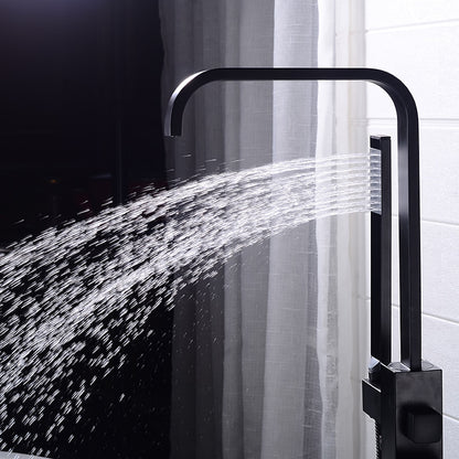 Modern Freestanding Tub Filler Faucet, Single-Handle Brass Bathtub Faucet with Handheld Shower, Chrome / Matte Black