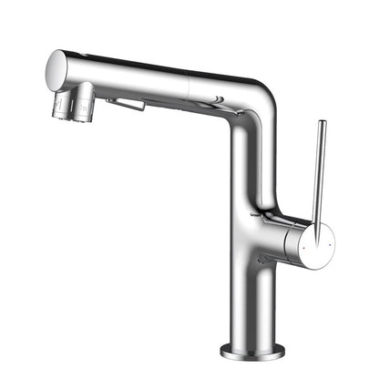 Pull-Out Spray Bathroom Faucet, Modern Single-Hole Single-Handle Brass Faucet, Gunmetal / Matte Black / Brushed Gold / Matte White / Chrome
