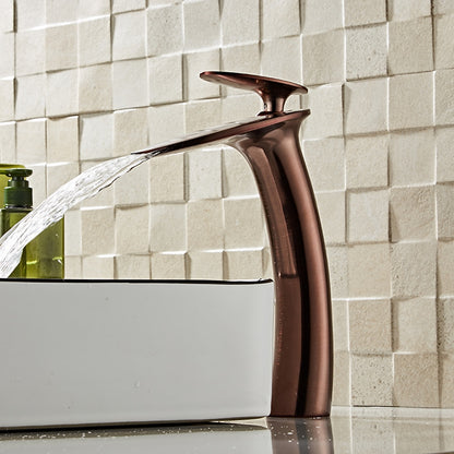Modern Waterfall Bathroom Faucet, Single-Handle Brass Faucet, Matte Black / Chrome / Brushed Nickel / Brushed Gold / Polished Gold / Rose Gold / Oil-Rubbed Bronze / Venetian Bronze / Gunmetal / Matte White / Copper / Painted / Powder Coated