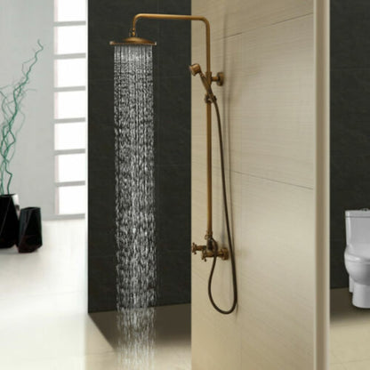 Traditional Antique Brass Wall-Mount Shower System, Single-Handle Rainfall Shower Head / Handheld Brass Sprayer