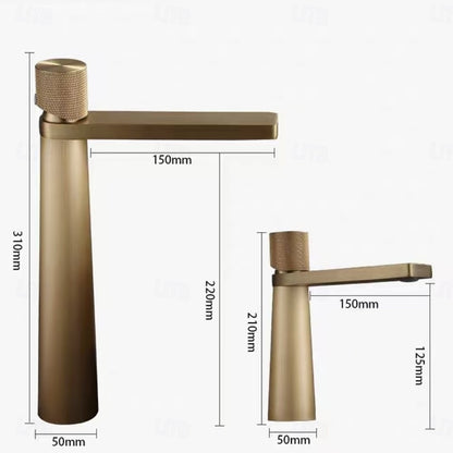 Antique Brass Single-Hole Vessel Sink Faucet, Single Handle Waterfall Bathroom Faucet