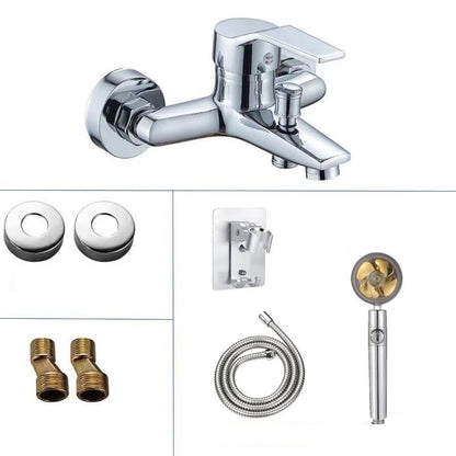 Modern Chrome Wall-Mount Tub Faucet, Single-Handle Brass Tub Filler with Handheld Shower