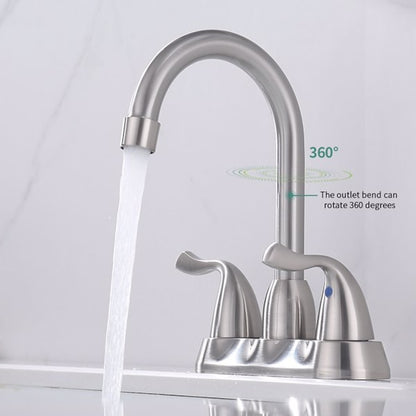 Brushed Nickel High Arc Swivel Spout Centerset Bathroom Faucet, Double-Handle 3-Hole Sink Faucet with Pop-Up Drain