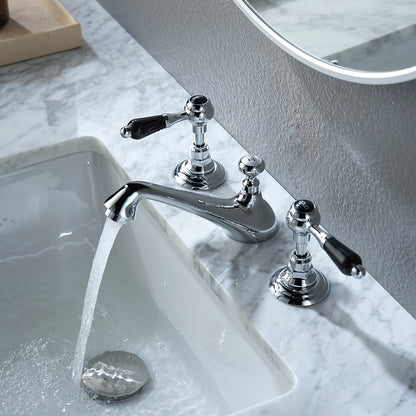 Vintage Widespread Bathroom Faucet, Double-Handle 3-Hole Sink Faucet, Chrome / Polished Gold