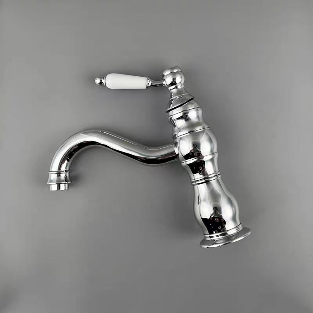 Vintage Single-Hole Bathroom Sink Faucet, Single-Handle Brass Faucet, Polished Gold / Chrome