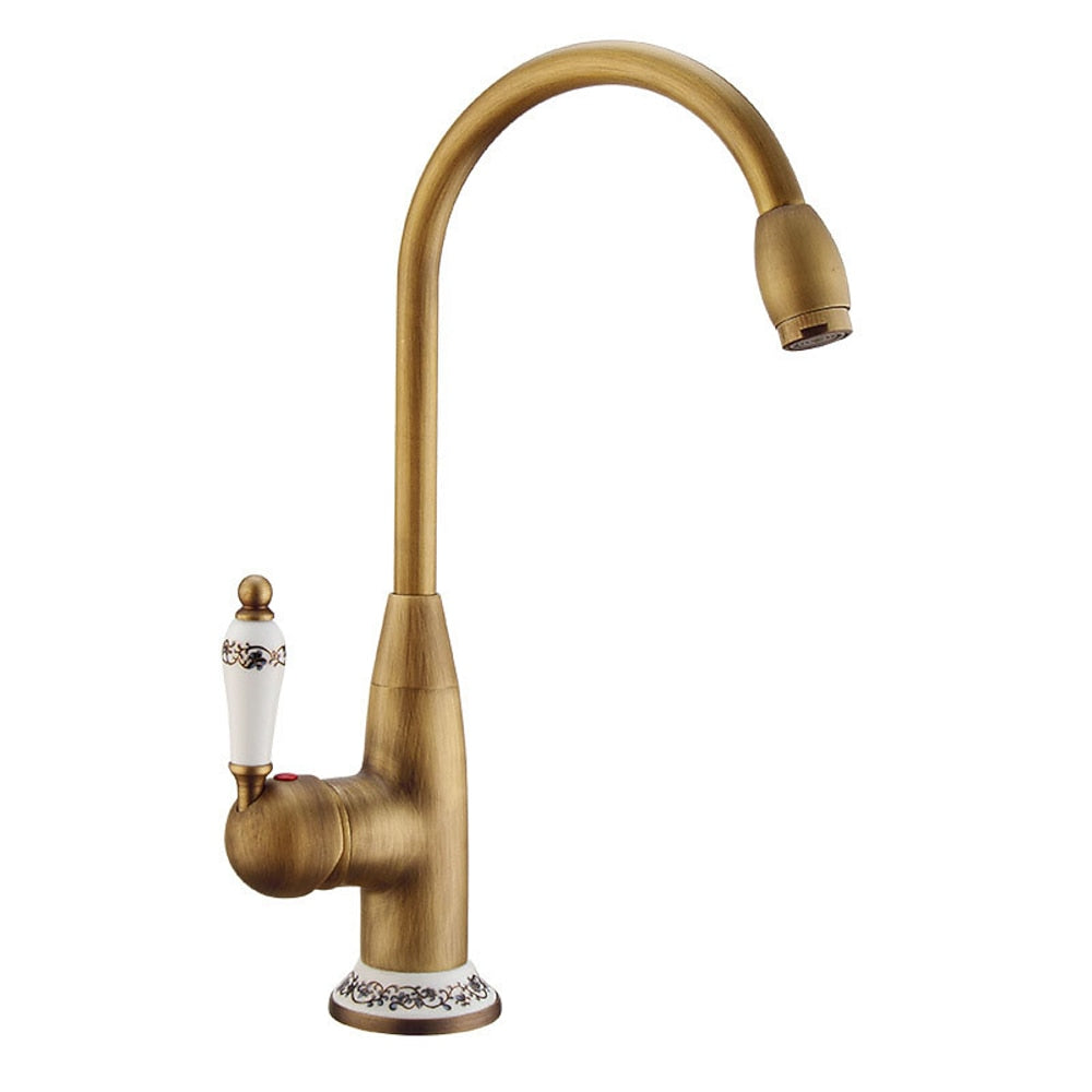 360-Degree Swivel High Arc Vessel Sink Faucet, Single-Handle Single-Hole Bathroom Faucet, Antique Brass / Matte Black