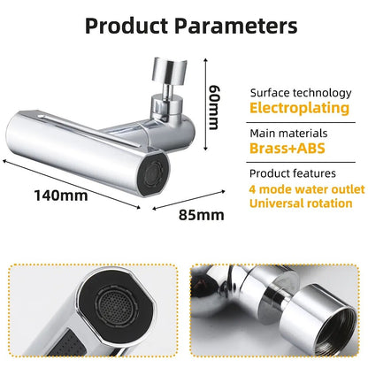 Chrome 360-Degree Swivel Waterfall Faucet Aerator, 4-in-1 Multi-Function Spray Head with Adapter