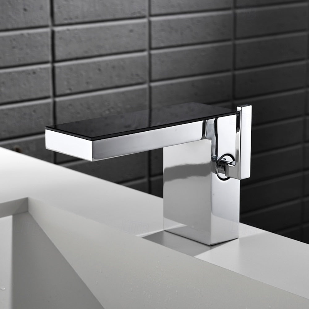 Waterfall Single-Hole Bathroom Faucet, Modern Single-Handle Stainless Steel Faucet, Matte White / Brushed Gold / Chrome / Brushed Chrome