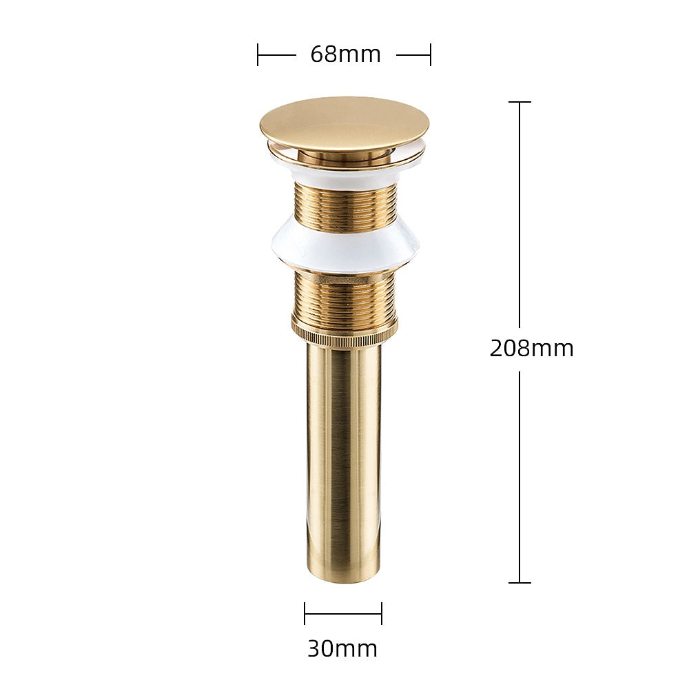 Brushed Gold Brass Pop-Up Sink Drain Stopper, Without Overflow Vessel Vanity Sink Drain