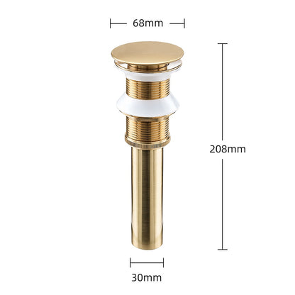 Brushed Gold Brass Pop-Up Sink Drain Stopper, Without Overflow Vessel Vanity Sink Drain