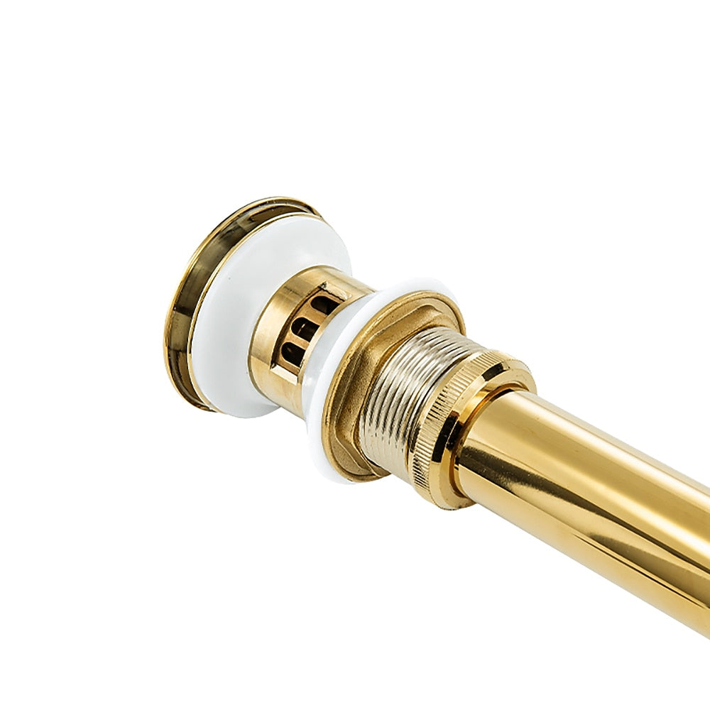 Polished Gold Contemporary Brass Pop-Up Sink Drain Stopper, Vanity Vessel Sink Drain Assembly with Overflow