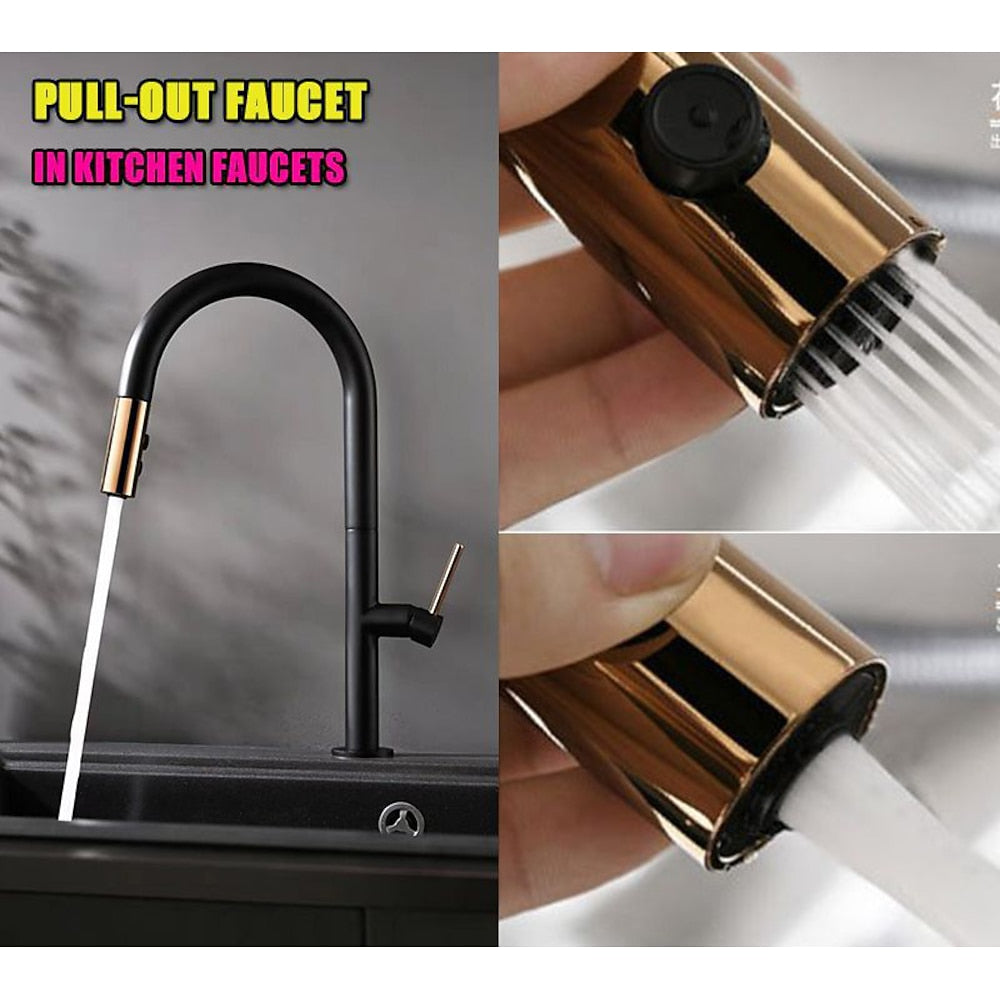 Pull-Down High-Arc Kitchen Faucet, Modern Single-Handle Sink Faucet, Matte Black / Matte White