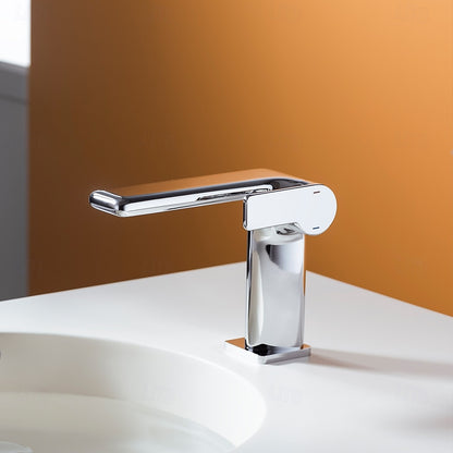 Chrome Modern Single-Hole Bathroom Faucet, Single-Handle Brass Sink Faucet