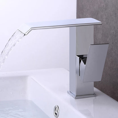 Chrome Single-Hole Bathroom Faucet, Single-Handle Waterfall Spout Faucet