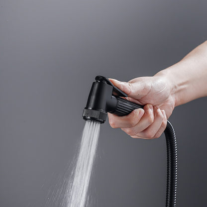 Matte Black Modern Wall-Mounted Shower System, Exposed Rainfall / Handheld Shower System with Bidet Sprayer / Storage Shelf