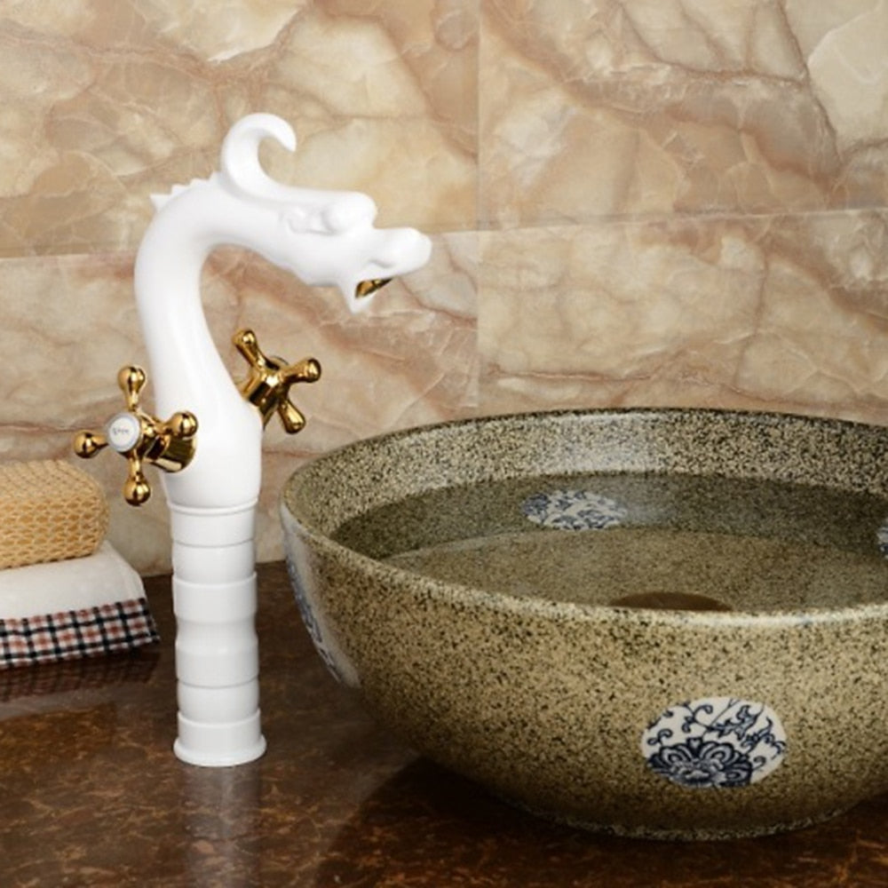 Vintage Dragon Vessel Sink Faucet, Single-Hole Double Cross Handle Brass Faucet