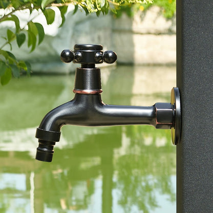 Vintage Wall-Mount Solid Brass Faucet, Single-Cold Cross Handle Faucet, Matte Black / Antique Brass