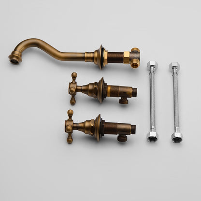 360-Degree Swivel Spout Wall-Mount Bathroom Faucet, Traditional Dual Cross Handle Brass Faucet, Antique Brass / Matte Black / Chrome / Matte White