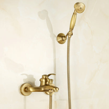 Antique Brass Traditional Wall-Mount Tub Faucet, Single-Handle Tub Filler with Handheld Shower