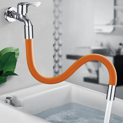 Orange Contemporary Flexible Faucet Extension Tube, 360-Degree Swivel Extender Hose with Splashproof Foaming Aerator