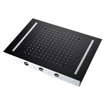 LED Matte Black Ceiling-Mounted Shower Head, Stainless Steel Rainfall Shower Head