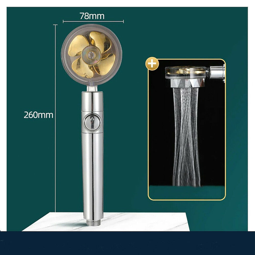 High-Pressure Turbo Fan Handheld Shower Head, 360-Degree Swivel ABS Shower Head with Pause Switch, Silver / Gold / Multi