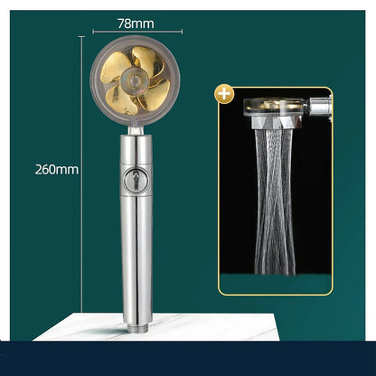 High-Pressure Turbo Fan Handheld Shower Head, 360-Degree Swivel ABS Shower Head with Pause Switch, Silver / Gold / Multi
