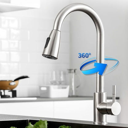 Stainless Steel Pull-Down Kitchen Faucet, Single-Handle Modern High-Arc Faucet