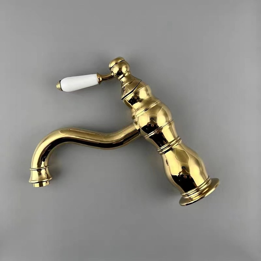 Vintage Single-Hole Bathroom Sink Faucet, Single-Handle Brass Faucet, Polished Gold / Chrome
