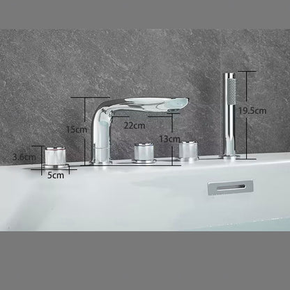 Chrome Modern Deck-Mount Tub Filler Faucet, 3-Handle 5-Hole Roman Tub Faucet with Handheld Shower
