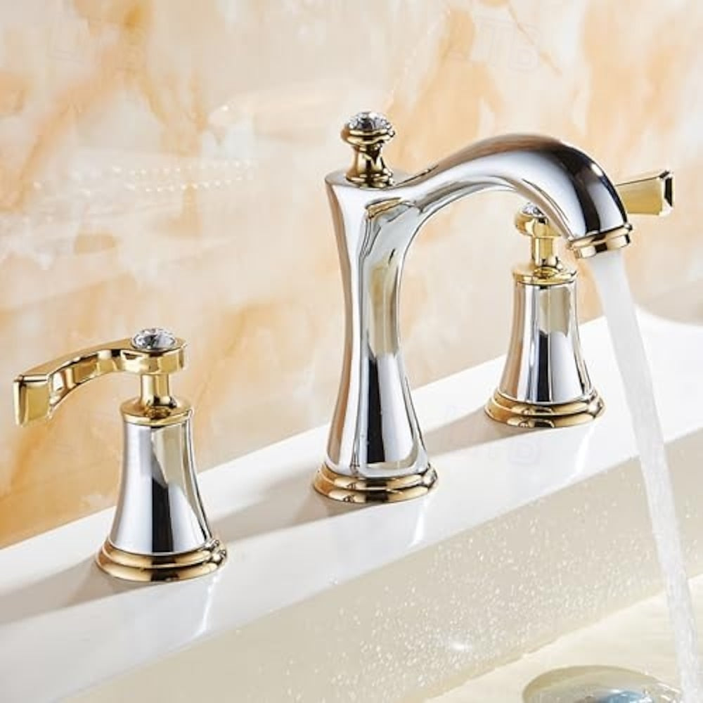 360-Degree Swivel Vintage Bathroom Faucet, Double-Handle Widespread Basin Faucet, Chrome / Matte Black / Matte White