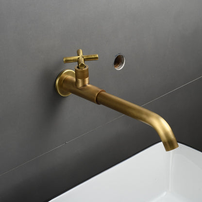 Modern Wall-Mount Bathroom Faucet, Single-Handle Swivel Spout Cold Only Faucet, Matte Black / Matte White / Antique Brass / Chrome