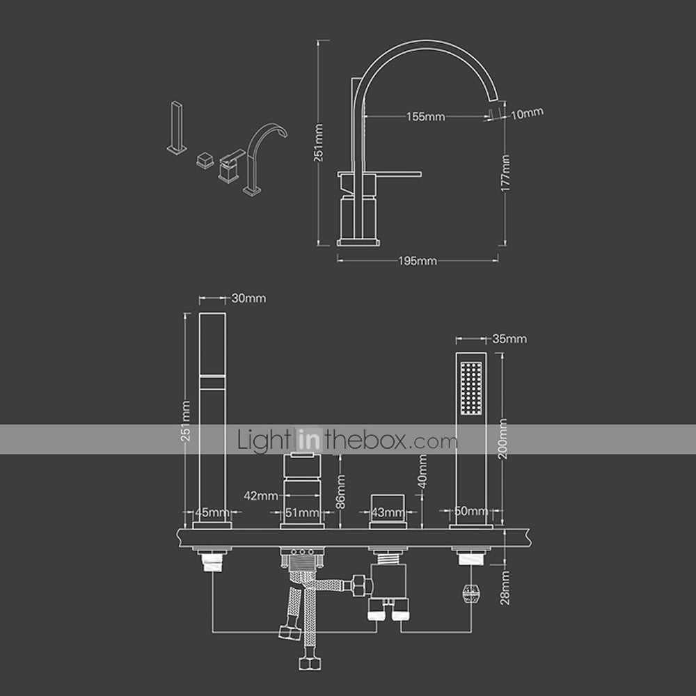 Waterfall Roman Tub Faucet, Deck-Mounted Single-Handle 4-Hole Faucet with Handheld Shower, Chrome / Matte Black