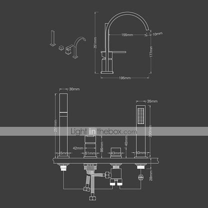 Waterfall Roman Tub Faucet, Deck-Mounted Single-Handle 4-Hole Faucet with Handheld Shower, Chrome / Matte Black