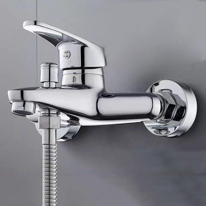 Modern Chrome Wall-Mount Tub Faucet, Single-Handle Brass Tub Filler with Handheld Shower