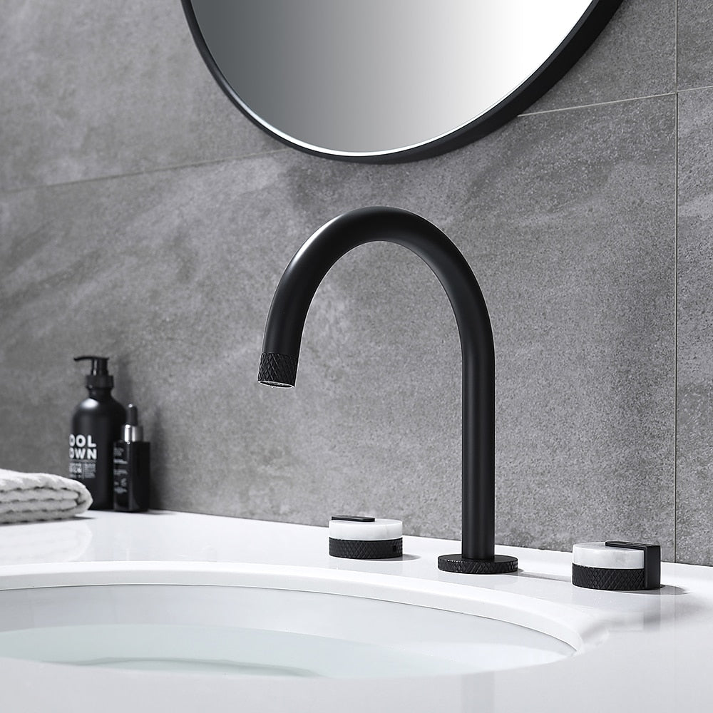 Matte Black Modern 3-Hole Widespread Bathroom Faucet, High Arc Dual-Handle Faucet