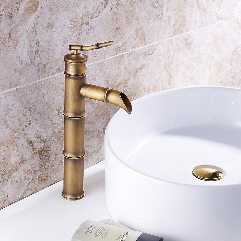 Bamboo Design Antique Brass Vessel Sink Faucet, Single-Handle Single-Hole Faucet
